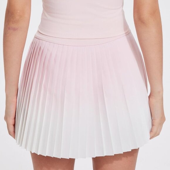 Pink Womens Pleated Tennis Skirt with Shorts, High-Waisted, Quick-Dry, Athletic - Picture 3 of 6